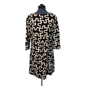 J McLaughlin Sage Dress Black Beige Geo Catalina Cloth Ruched Waist Career XL